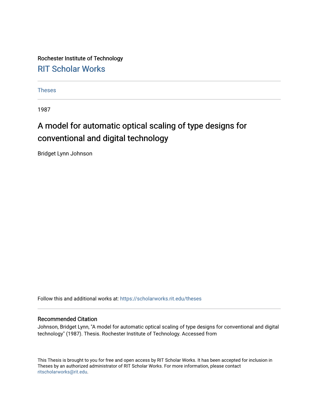 A Model for Automatic Optical Scaling of Type Designs for Conventional and Digital Technology