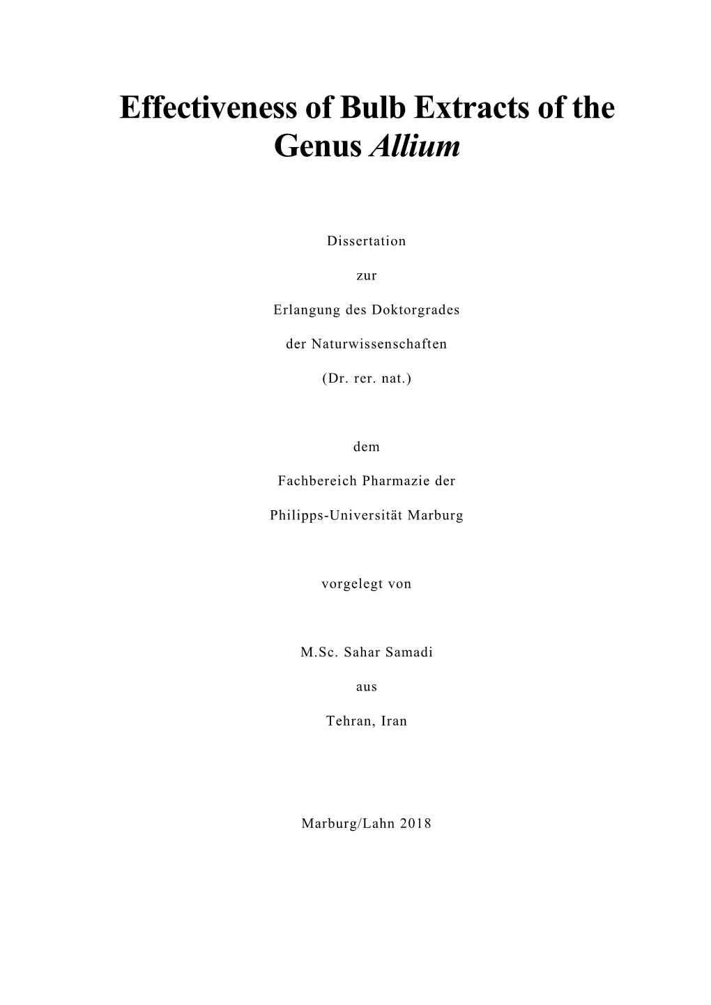 Effectiveness of Bulb Extracts of the Genus Allium