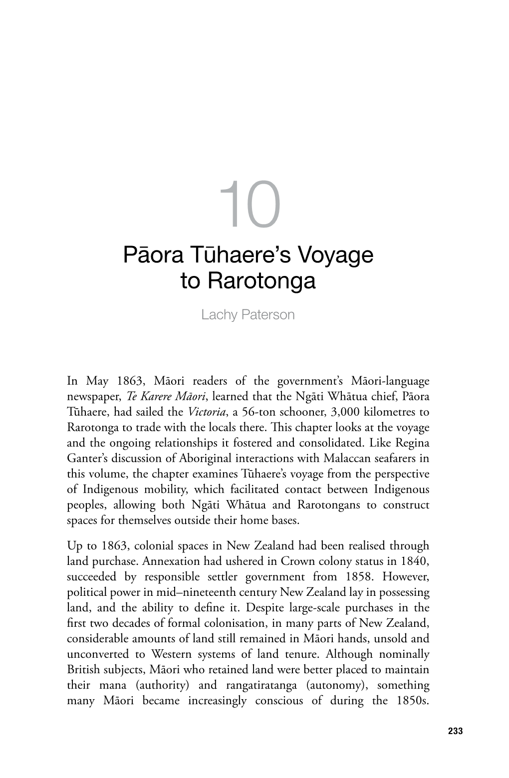 Pāora Tūhaere's Voyage to Rarotonga