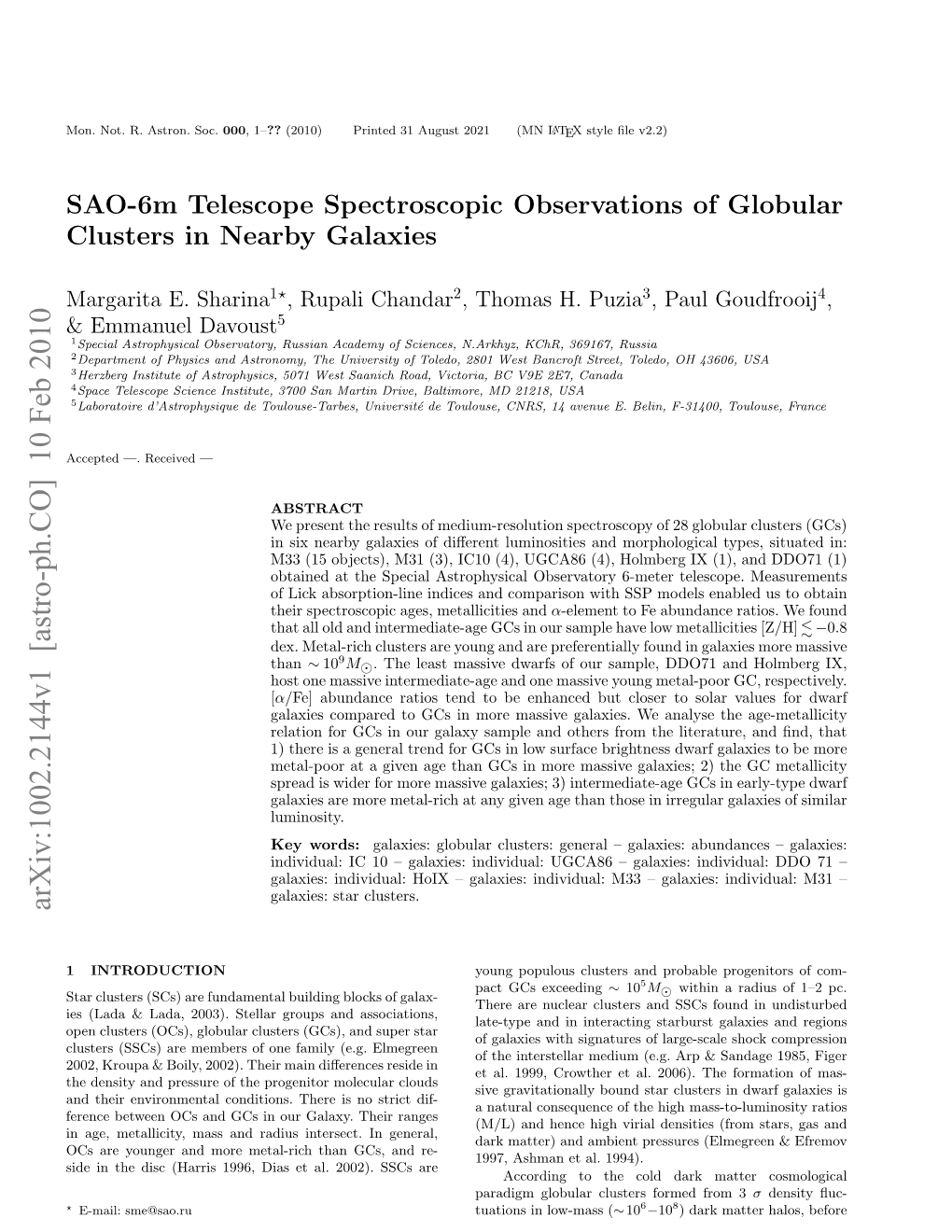 SAO-6M Telescope Spectroscopic Observations of Globular Clusters in Nearby Galaxies