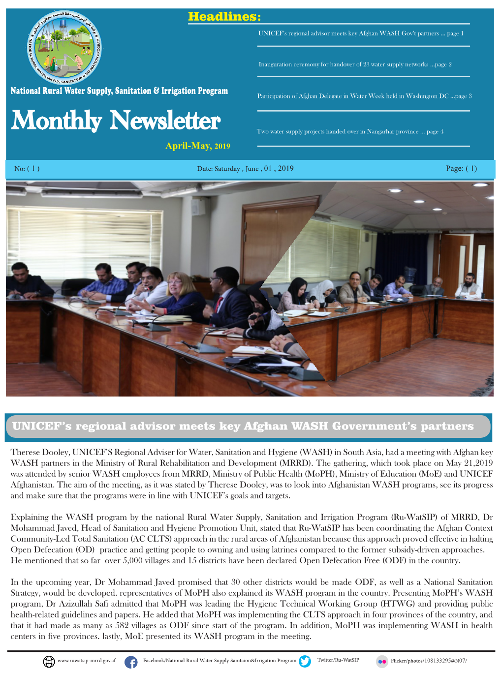 Monthly Newsletter Two Water Supply Projects Handed Over in Nangarhar Province