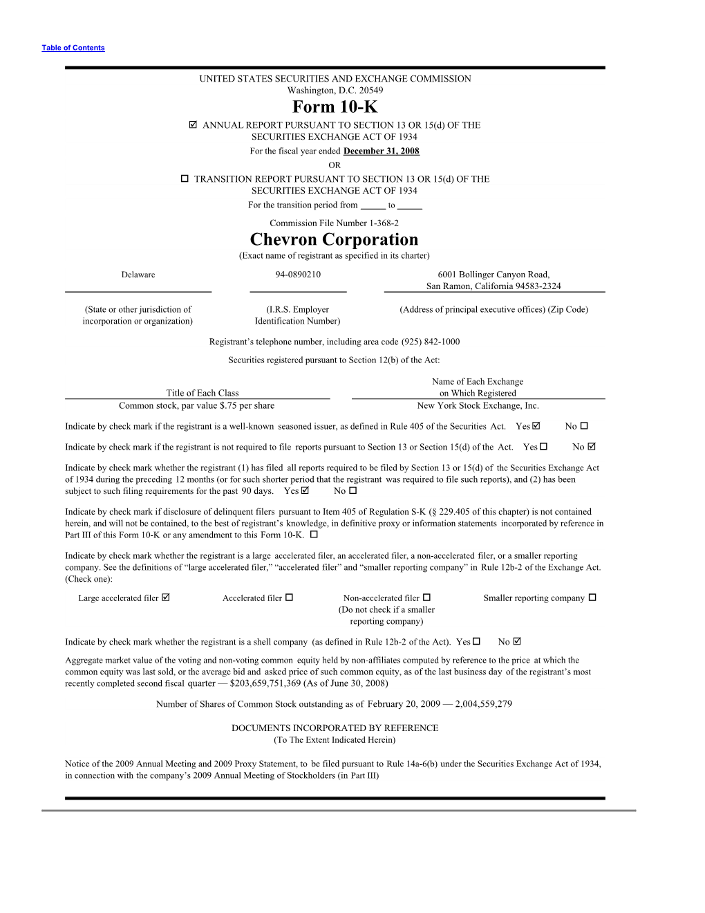 Form 10-K Chevron Corporation