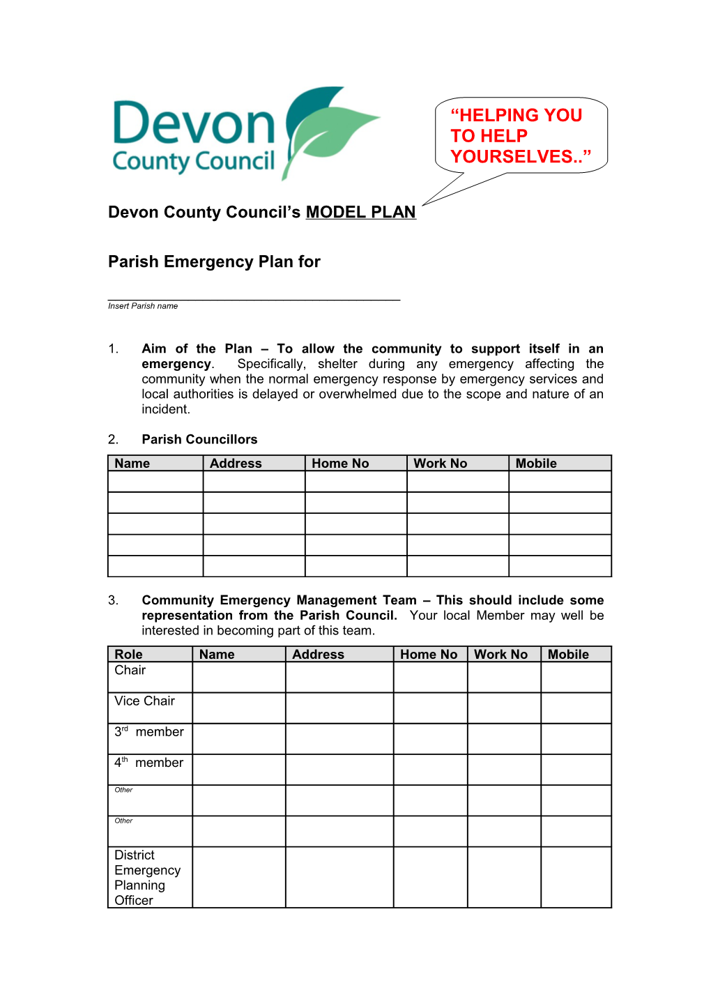 Parish Emergency Plan For