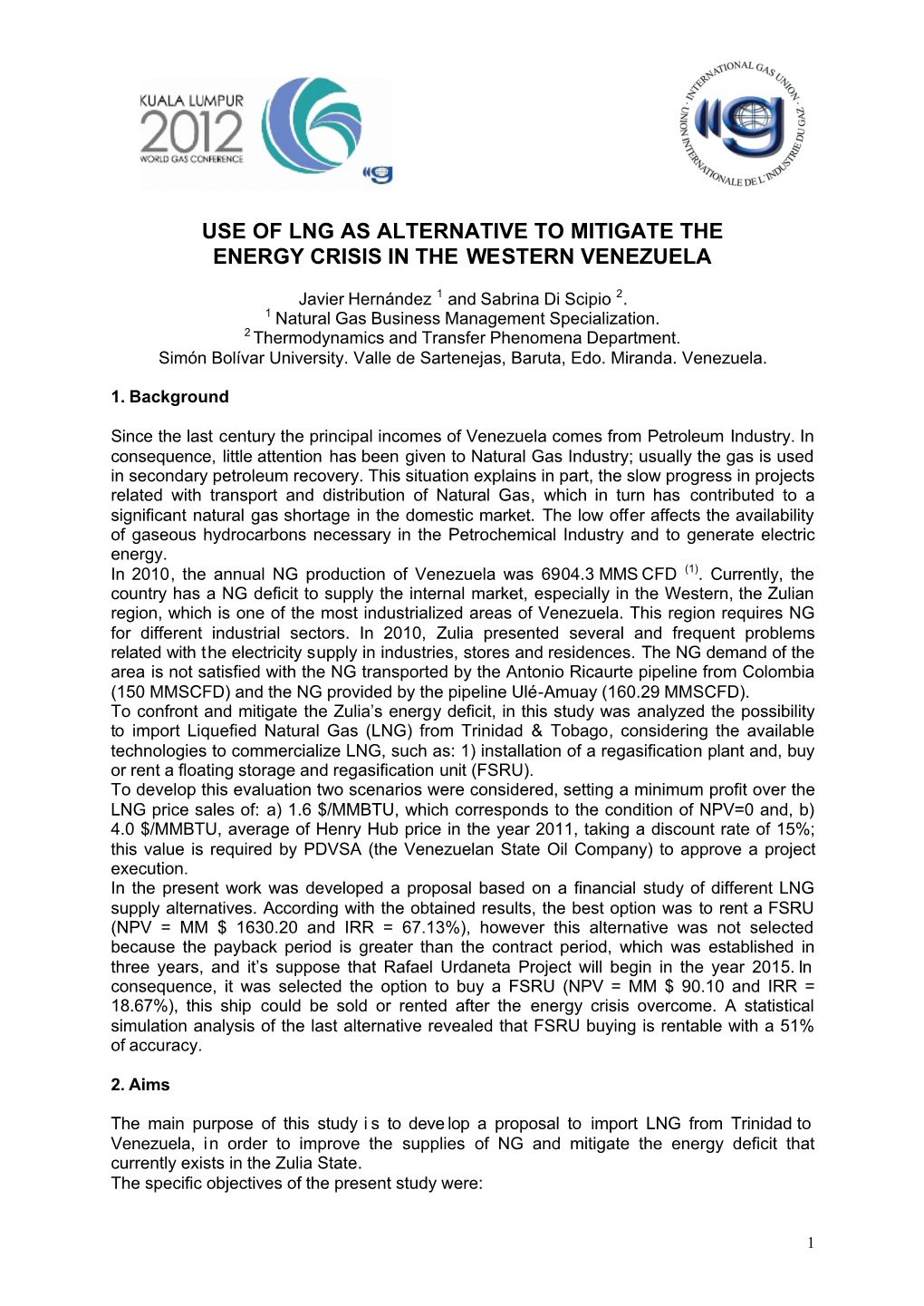 Use of Lng As Alternative to Mitigate the Energy Crisis in the Western Venezuela