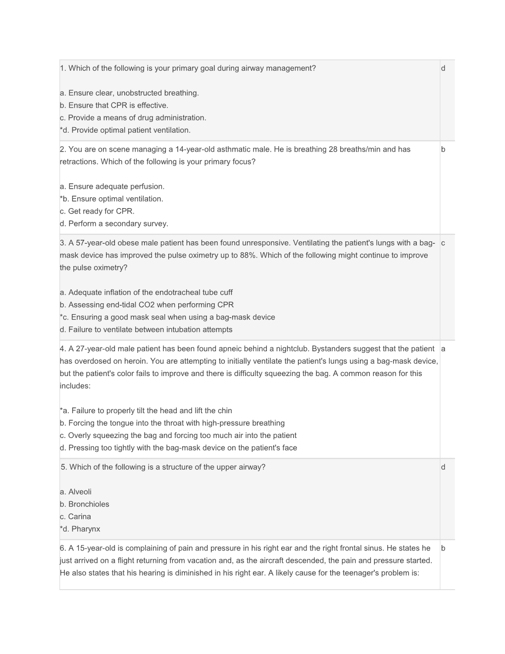 1. Which of the Following Is Your Primary Goal During Airway Management? A. Ensure Clear