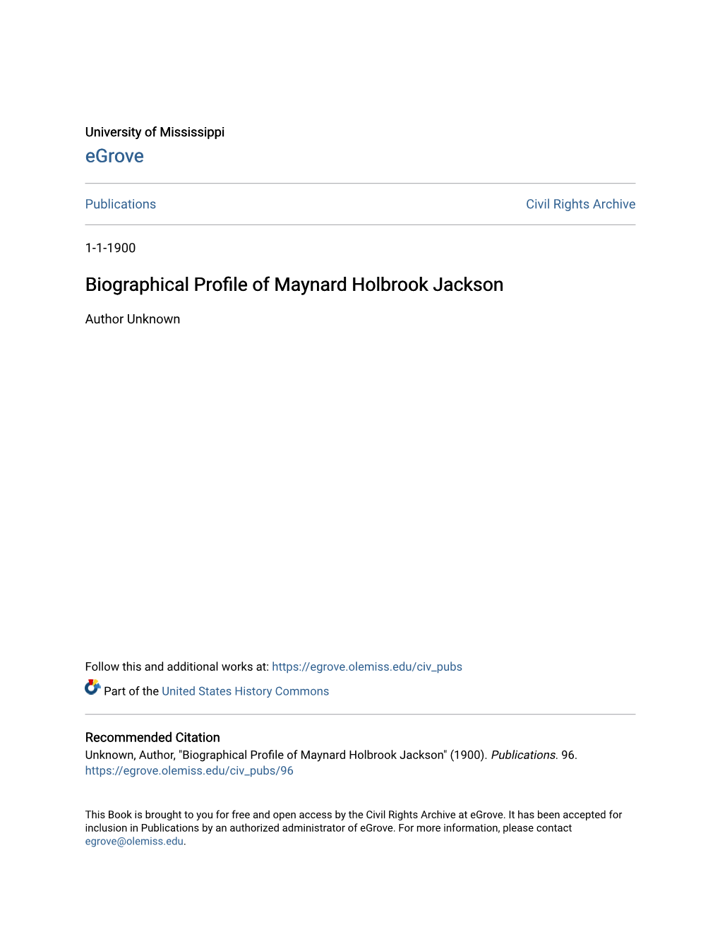 Biographical Profile of Maynard Holbrook Jackson