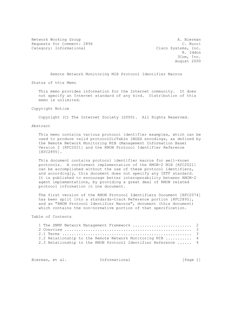 2896 C. Bucci Category: Informational Cisco Systems, Inc. R. Iddon 3Com, Inc