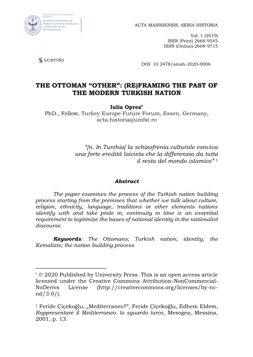 The Ottoman “Other”: (Re)Framing the Past of the Modern Turkish Nation