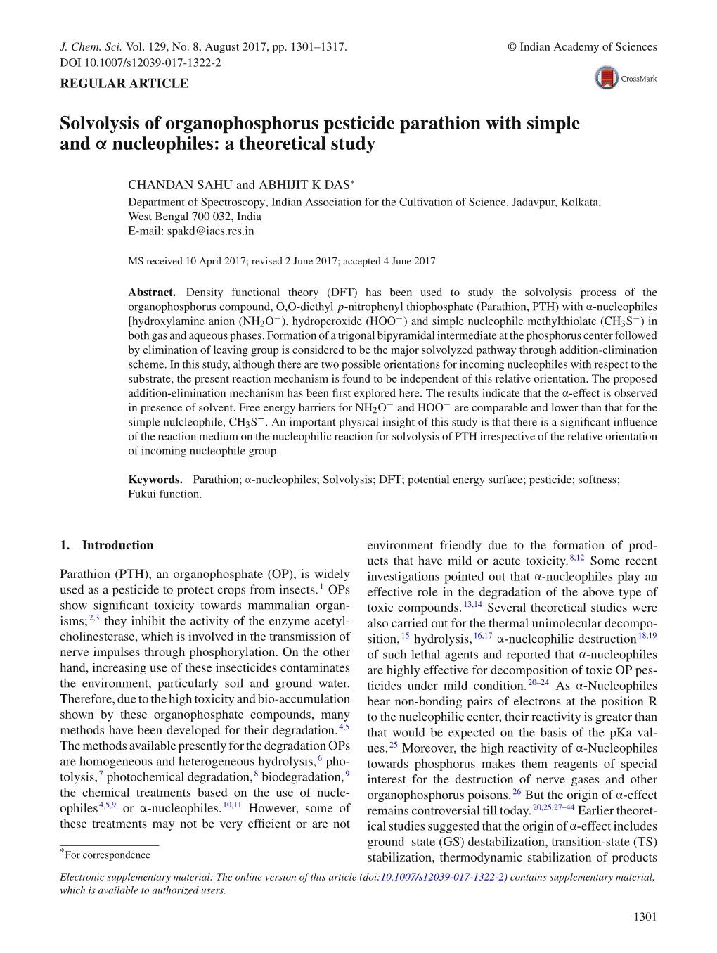 Solvolysis of Organophosphorus Pesticide Parathion with Simple and Α Nucleophiles: a Theoretical Study