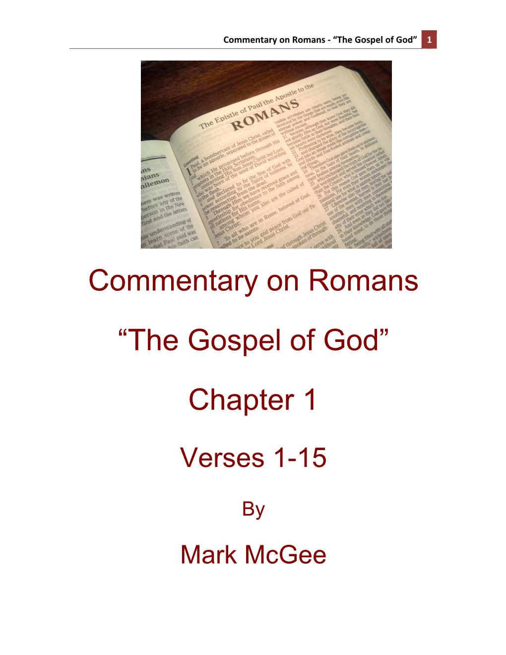 Romans – the Gospel of God (Part 1)