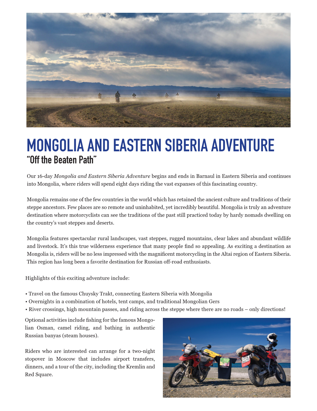 MONGOLIA and EASTERN SIBERIA ADVENTURE “Off the Beaten Path”