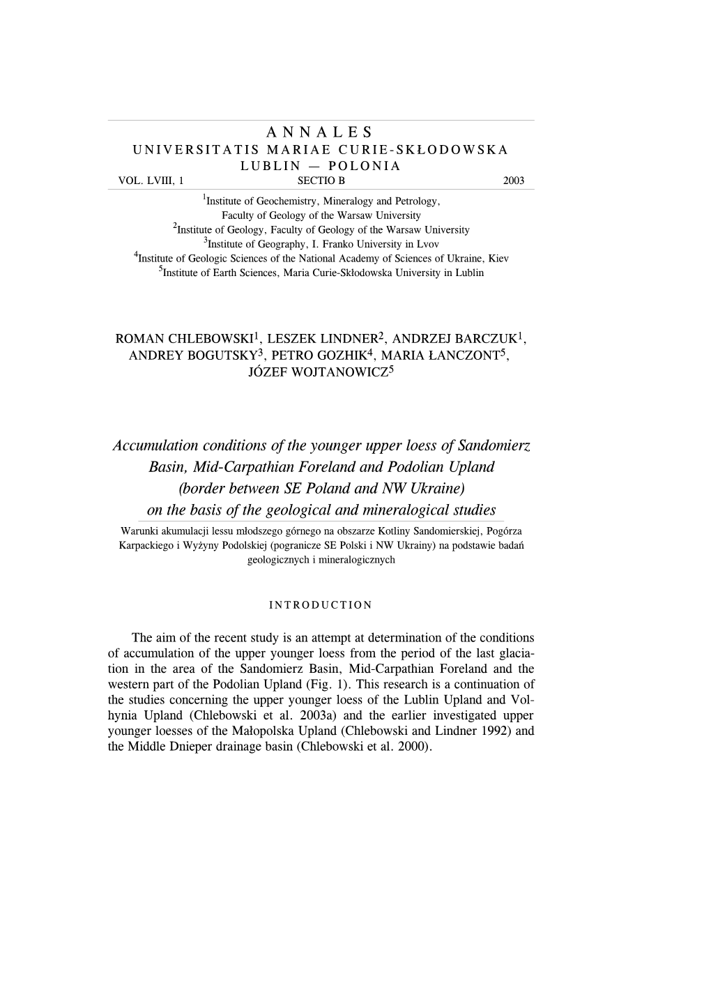 ANNALES Accumulation Conditions of the Younger Upper Loess Of