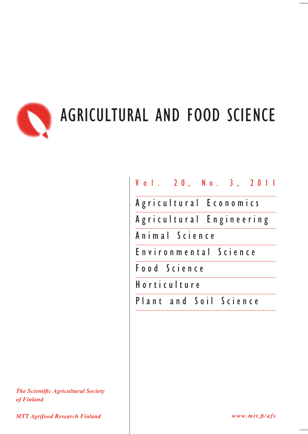 Agricultural and Food Science, Vol 20(2011) S. 191-268