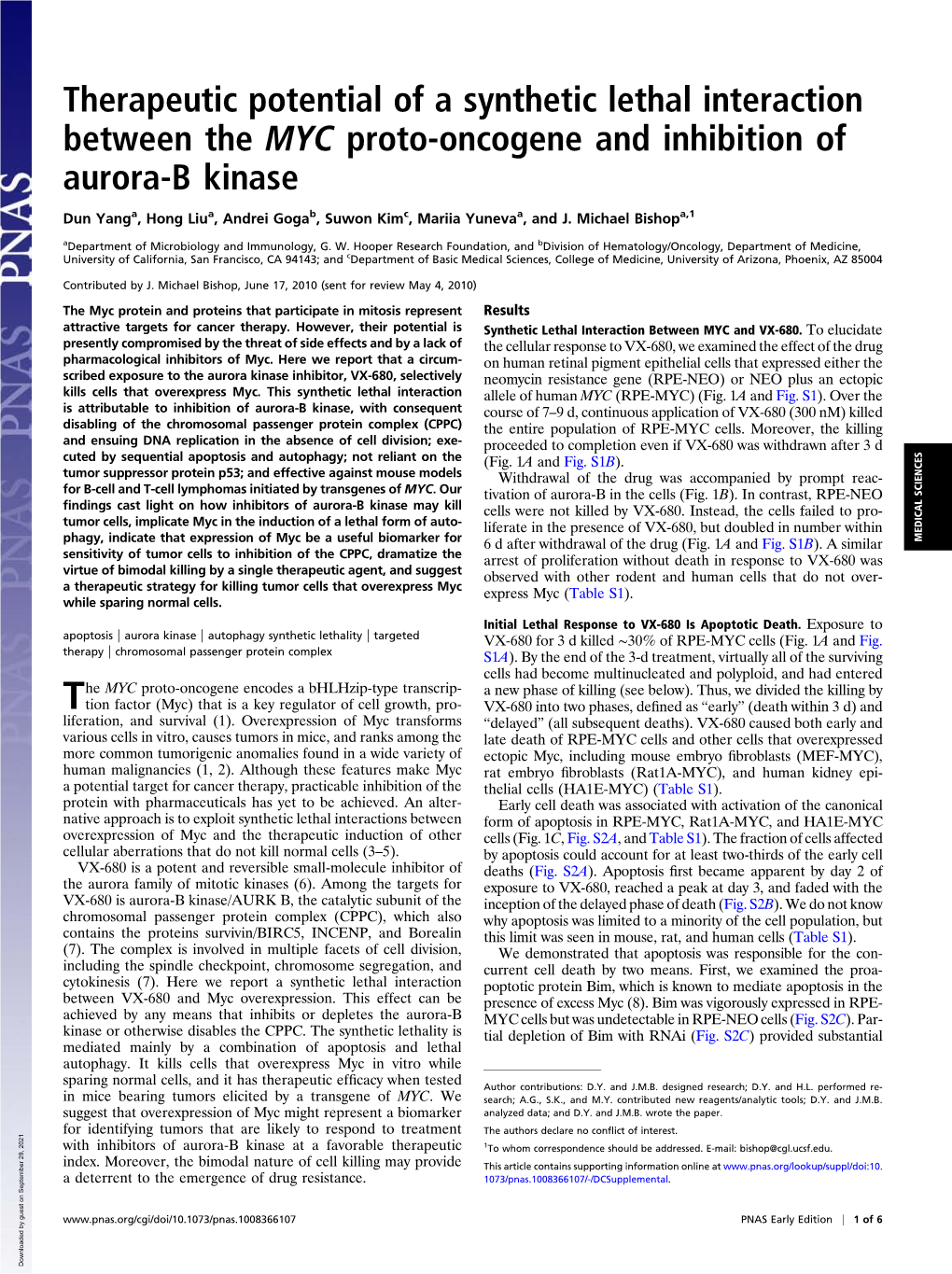 Therapeutic Potential of a Synthetic Lethal Interaction Between the MYC Proto-Oncogene and Inhibition of Aurora-B Kinase
