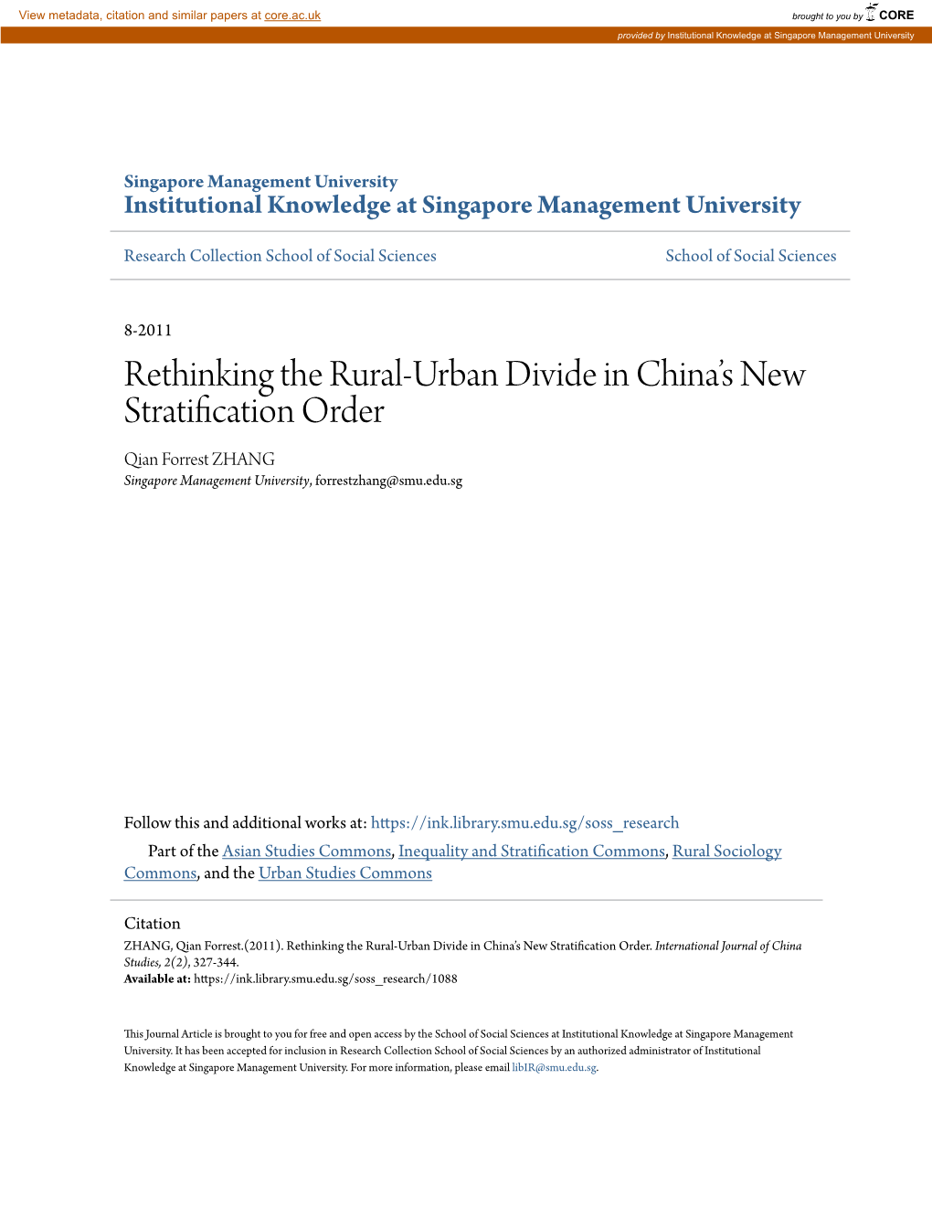 Rethinking the Rural-Urban Divide in China's New Stratification
