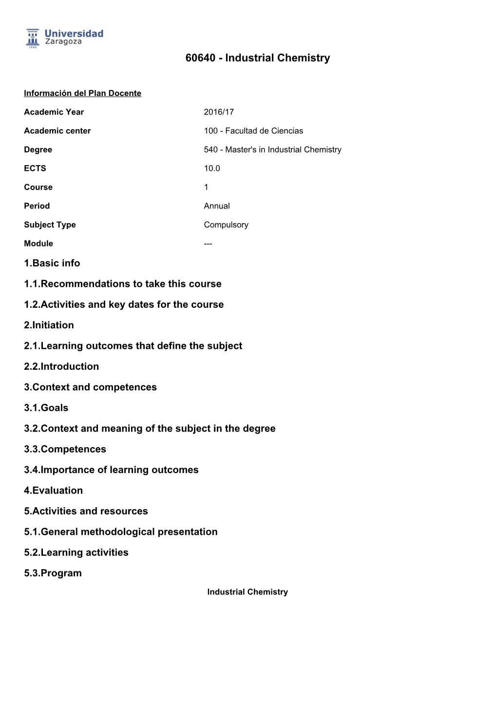 60640 - Industrial Chemistry