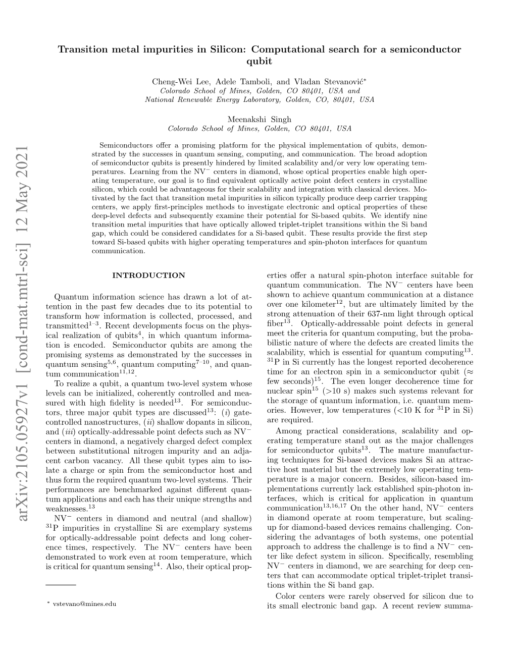 Arxiv:2105.05927V1 [Cond-Mat.Mtrl-Sci] 12 May 2021