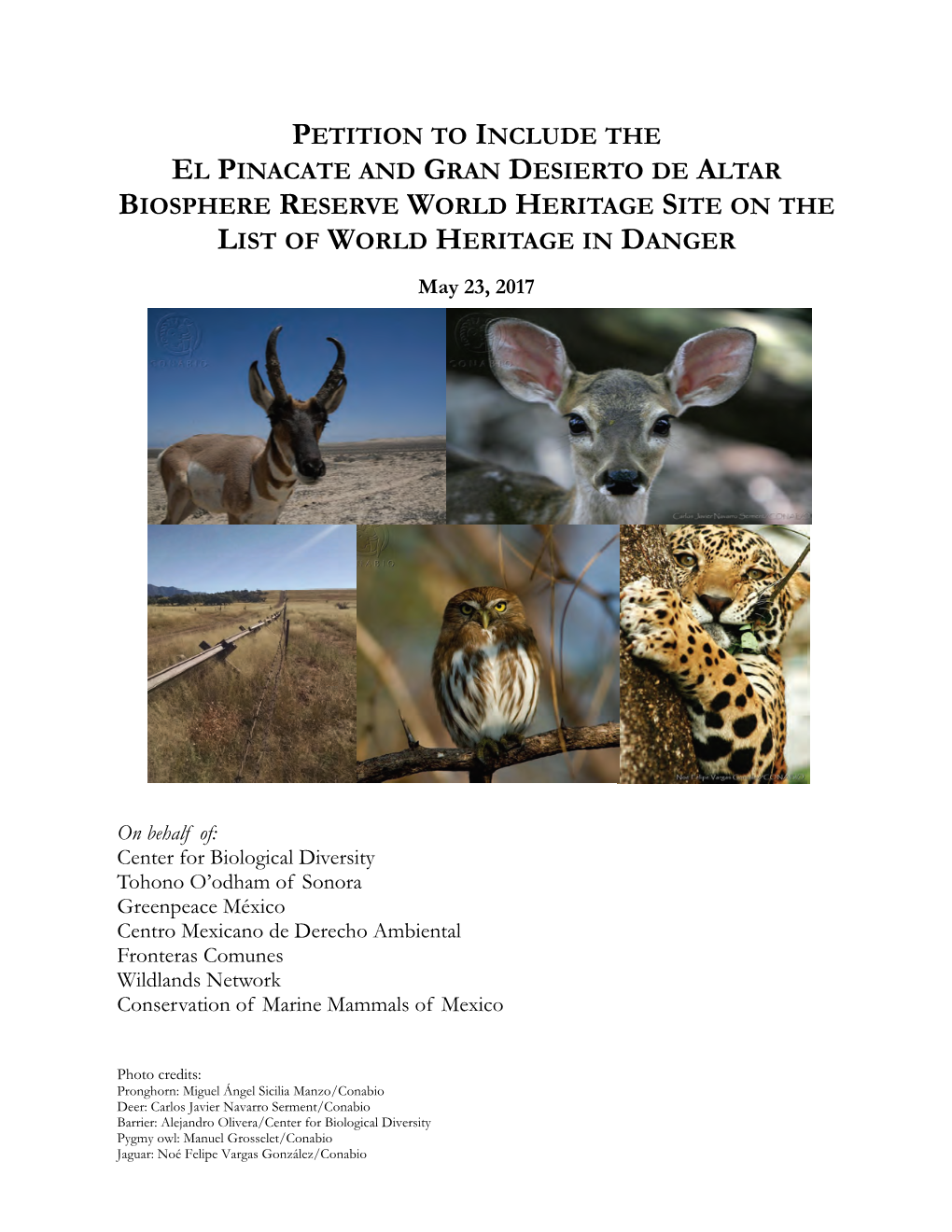 Petition to Include the El Pinacate and Gran Desierto De Altar Biosphere Reserve World Heritage Site on the List of World Heritage in Danger