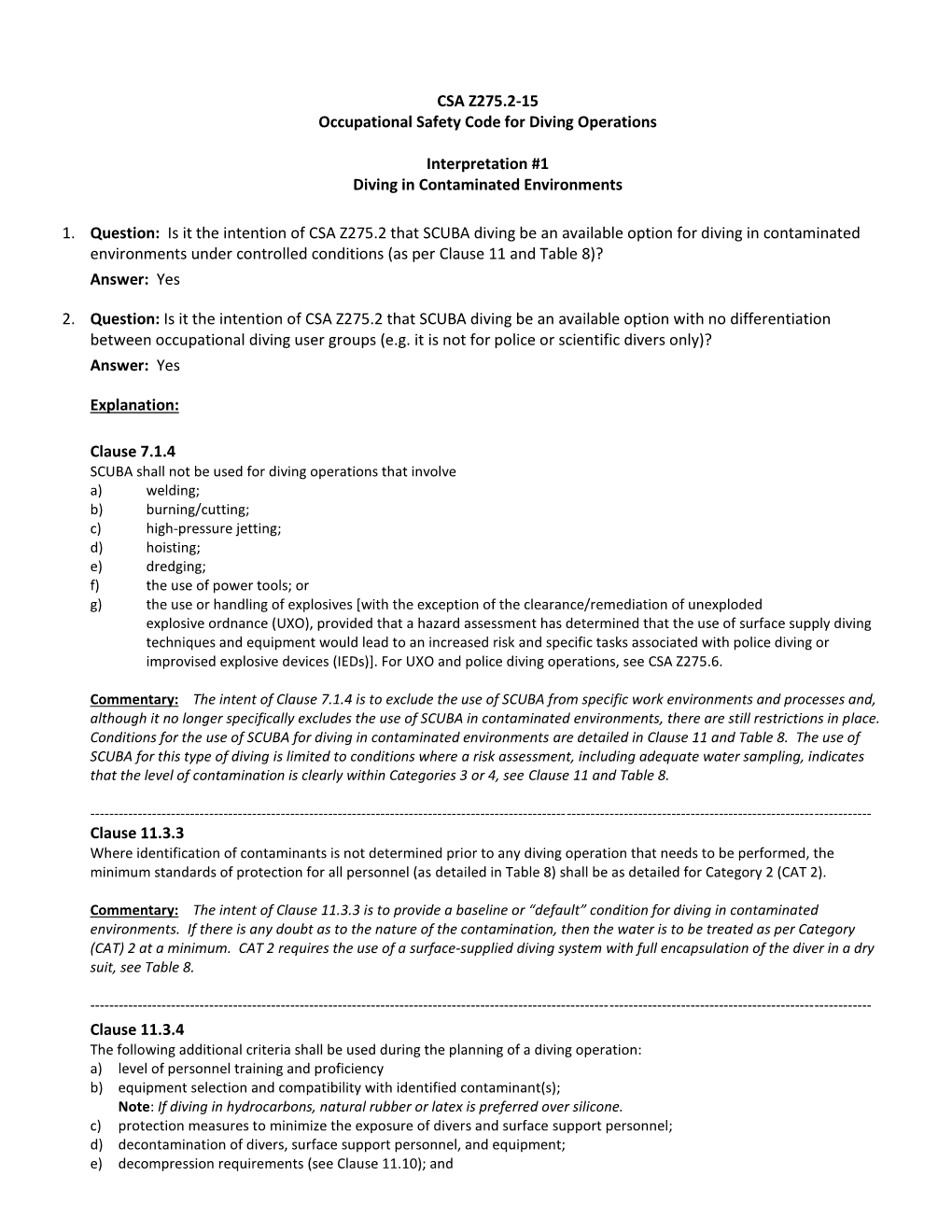 Diving in Contaminated Waters SS521-AJ-PRO-010, Revision 1, 15 March 2008