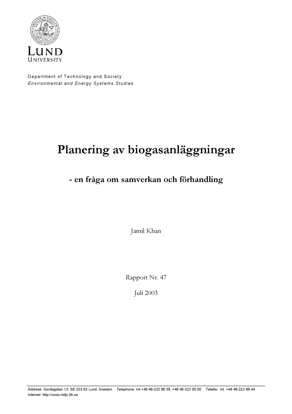 Planering Av Biogasanlaggningar