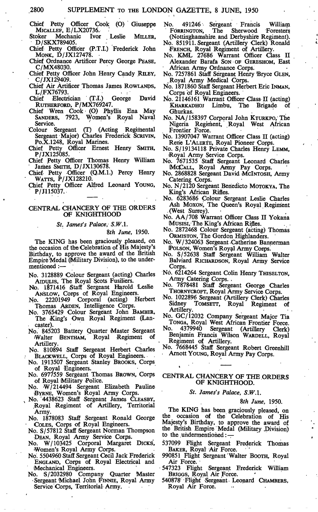 2800 Supplement to the London Gazette, 8 June, 1950