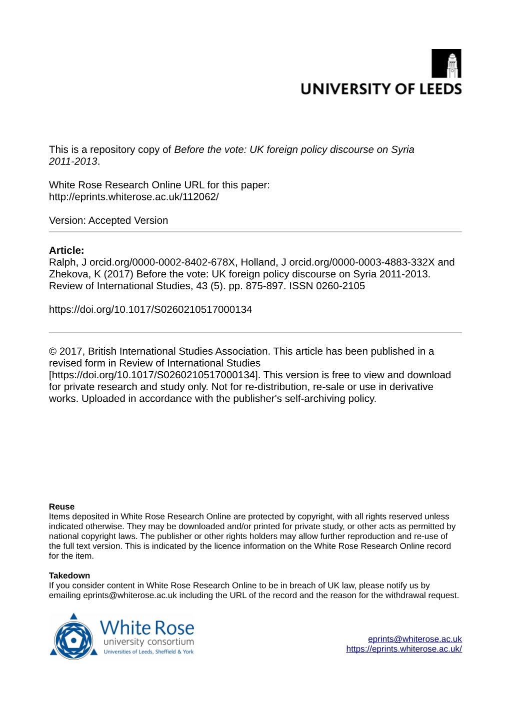 UK Foreign Policy Discourse on Syria 2011-2013