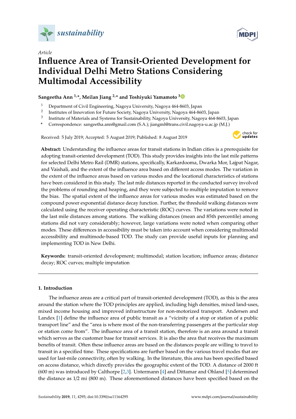 Influence Area of Transit-Oriented Development for Individual Delhi Metro Stations Considering Multimodal Accessibility