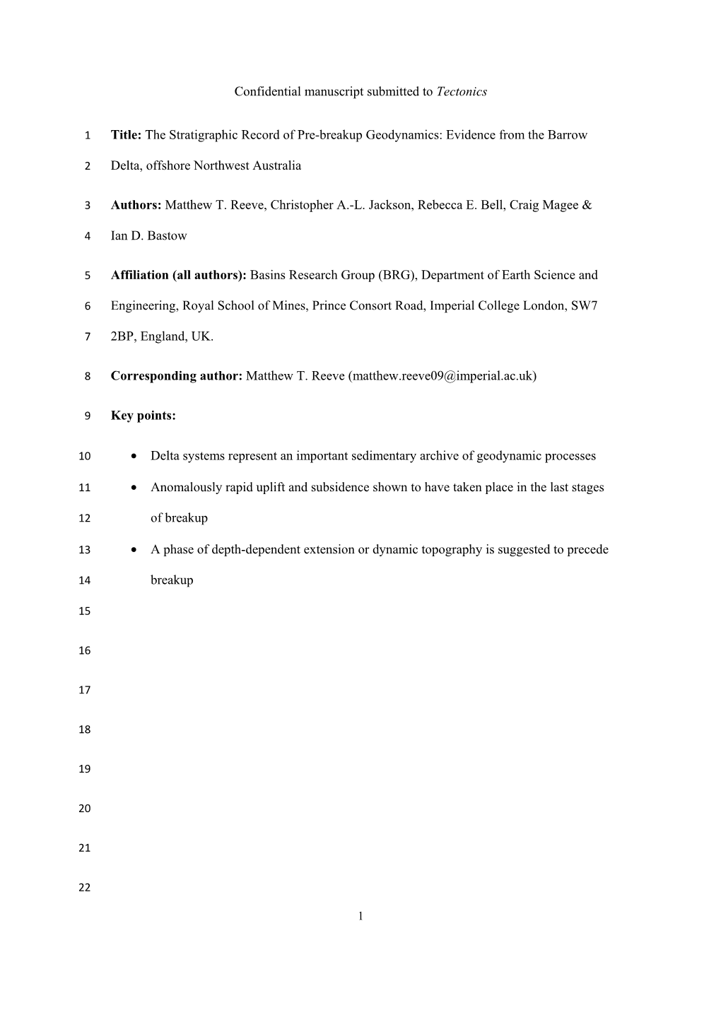 Confidential Manuscript Submitted to Tectonics Title: the Stratigraphic