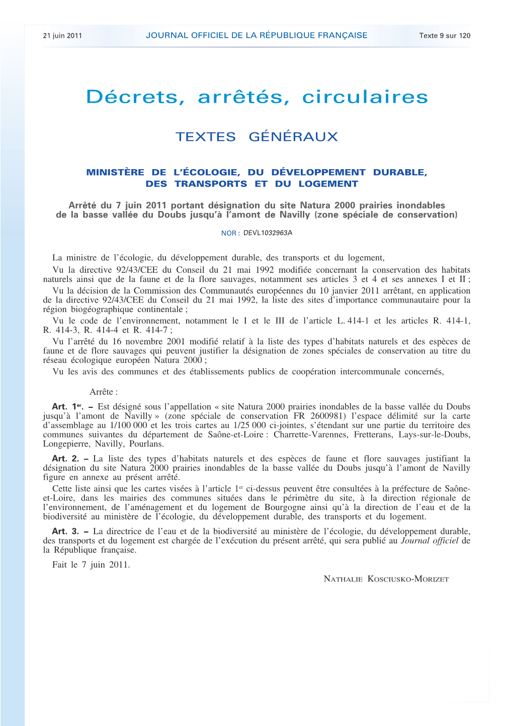 JOURNAL OFFICIEL DE LA RÉPUBLIQUE FRANÇAISE Texte 9 Sur 120
