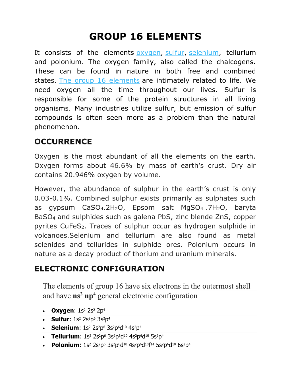 Group 16 Elements