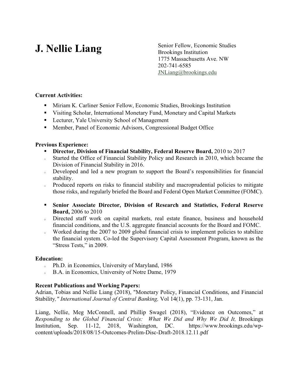 J. Nellie Liang Brookings Institution 1775 Massachusetts Ave