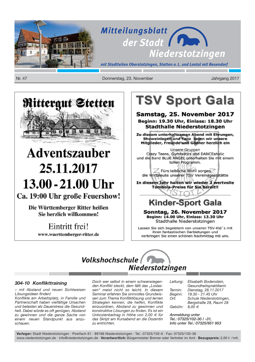 Mitteilungsblatt Der Stadt Niederstotzingen