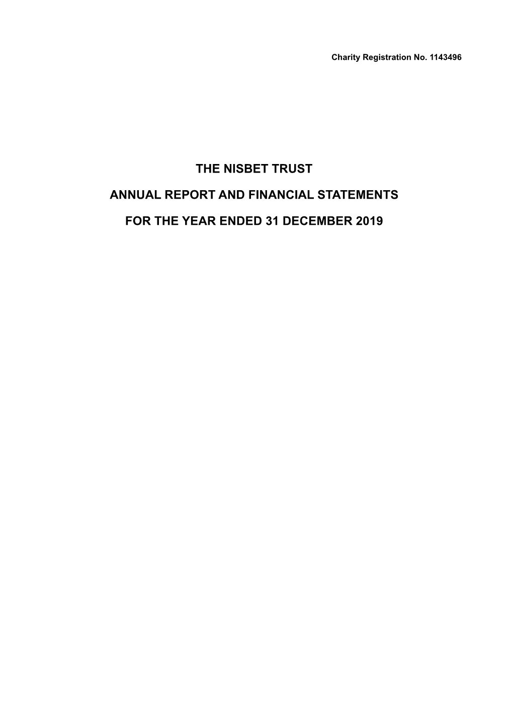 The Nisbet Trust Accounts: Year Ending December 2019