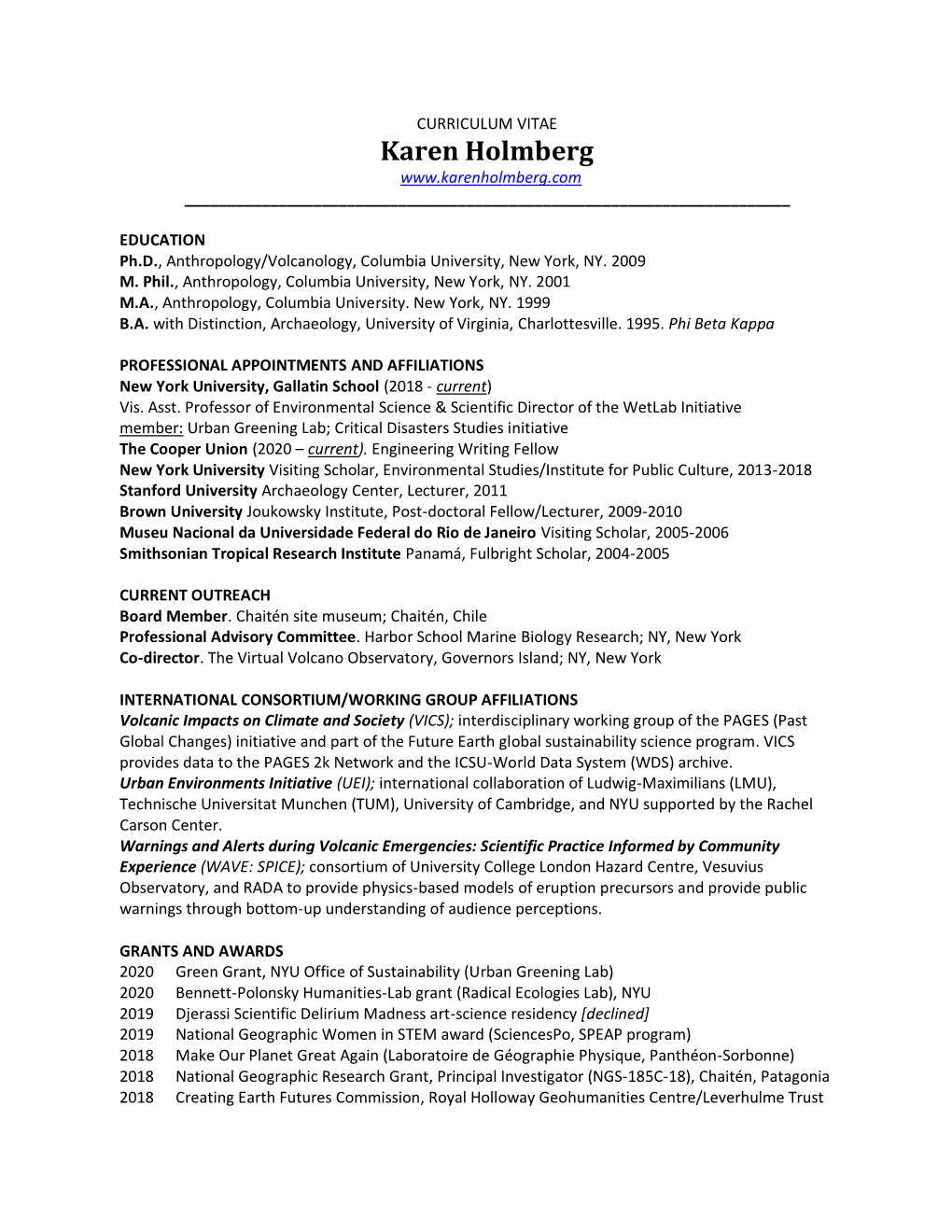 CURRICULUM VITAE Karen Holmberg ______