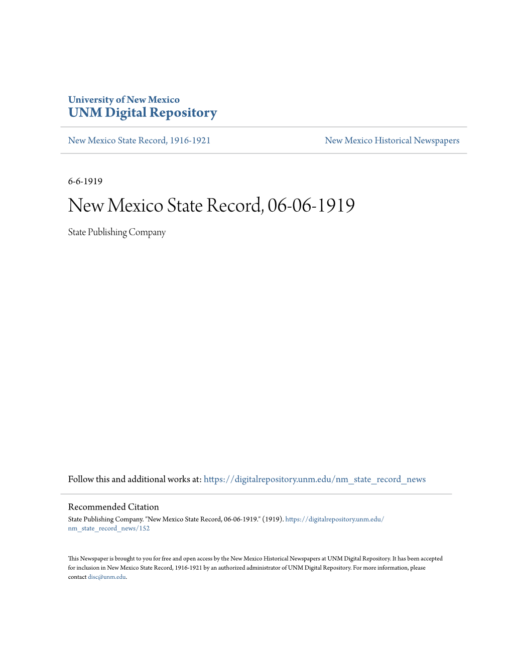 New Mexico State Record, 06-06-1919 State Publishing Company