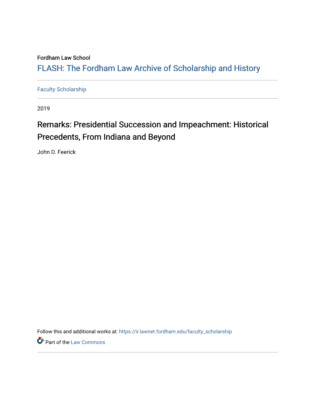 Presidential Succession and Impeachment: Historical Precedents, from Indiana and Beyond