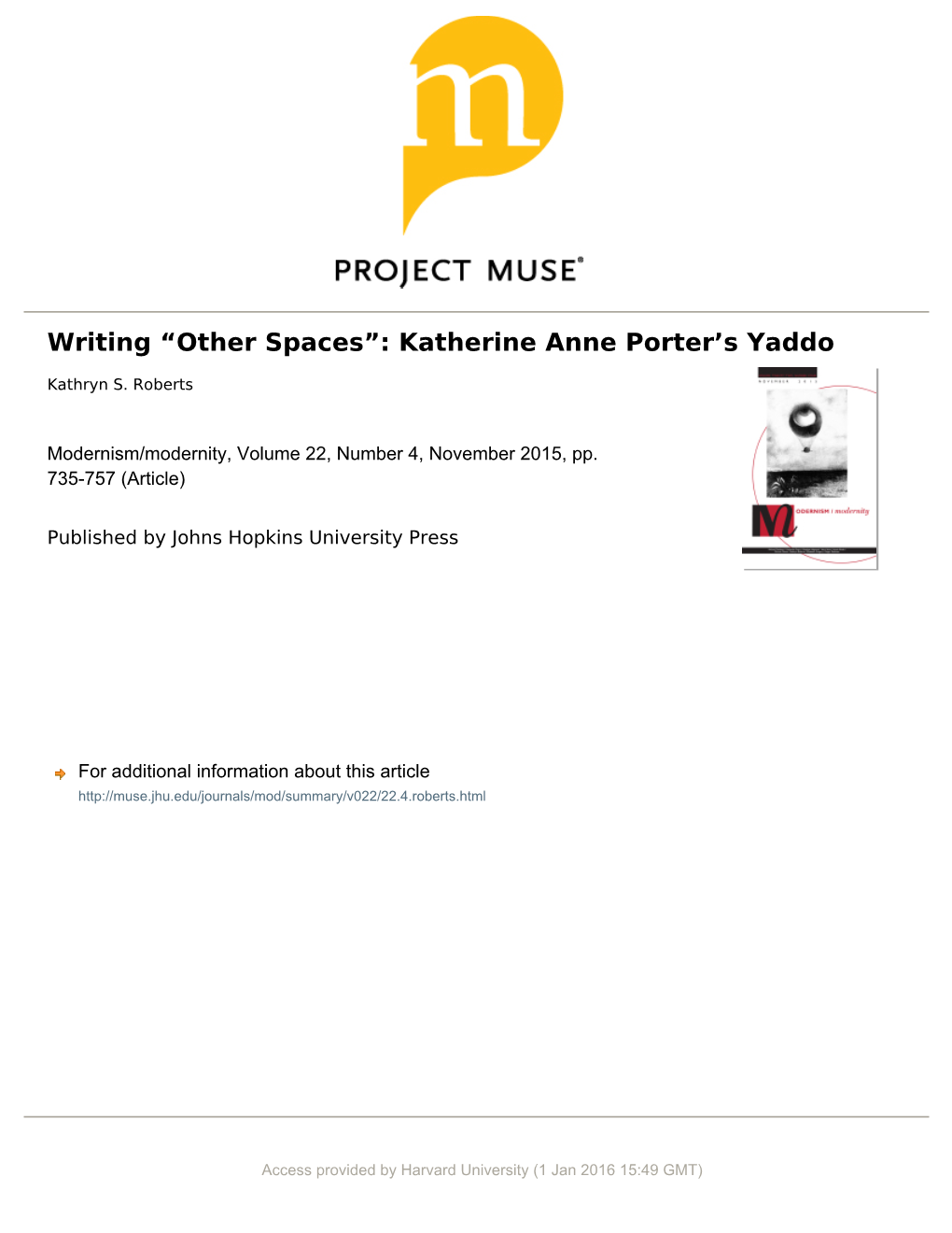 Katherine Anne Porterʼs Yaddo