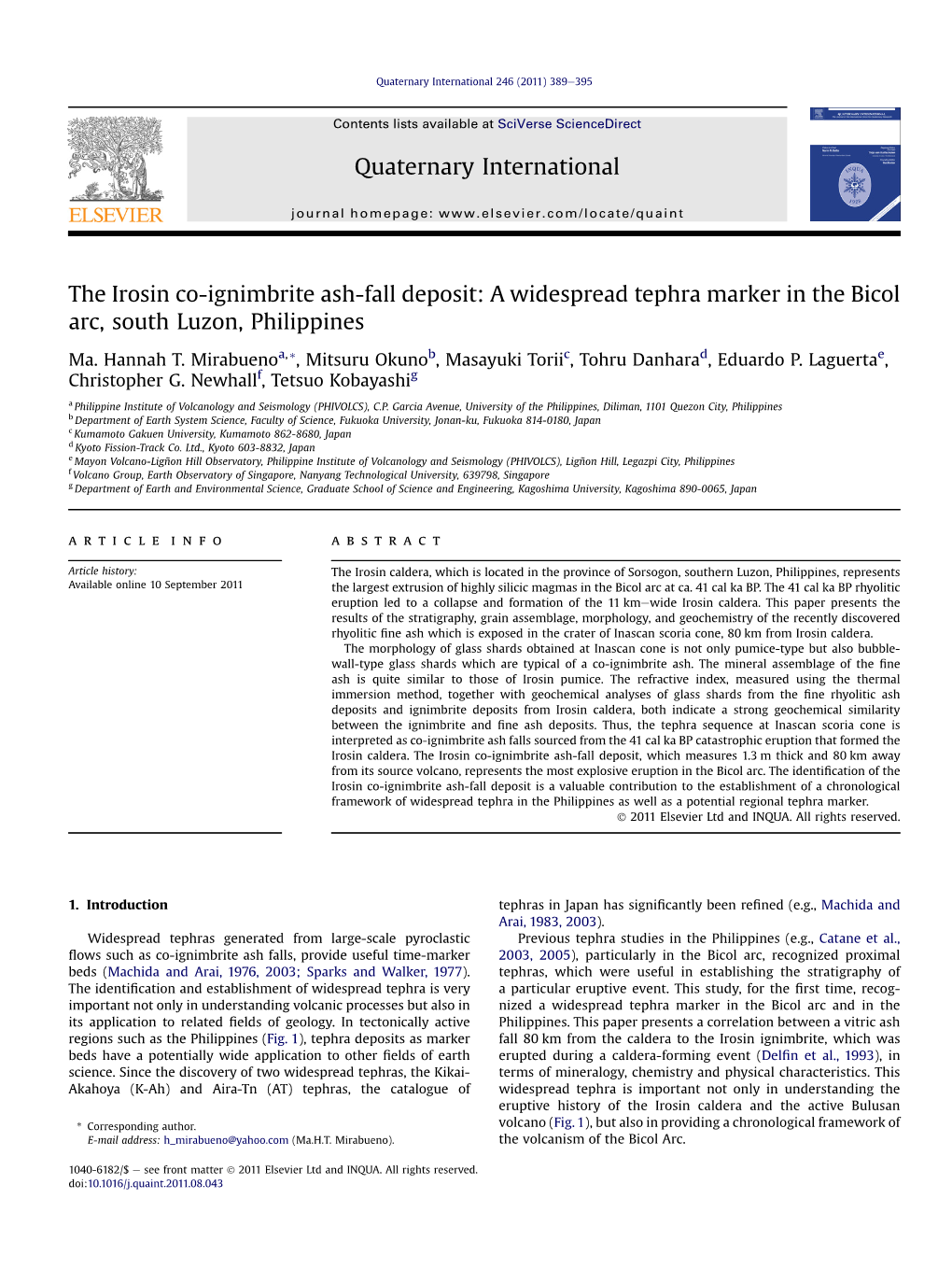 The Irosin Co-Ignimbrite Ash-Fall Deposit: a Widespread Tephra Marker in the Bicol Arc, South Luzon, Philippines