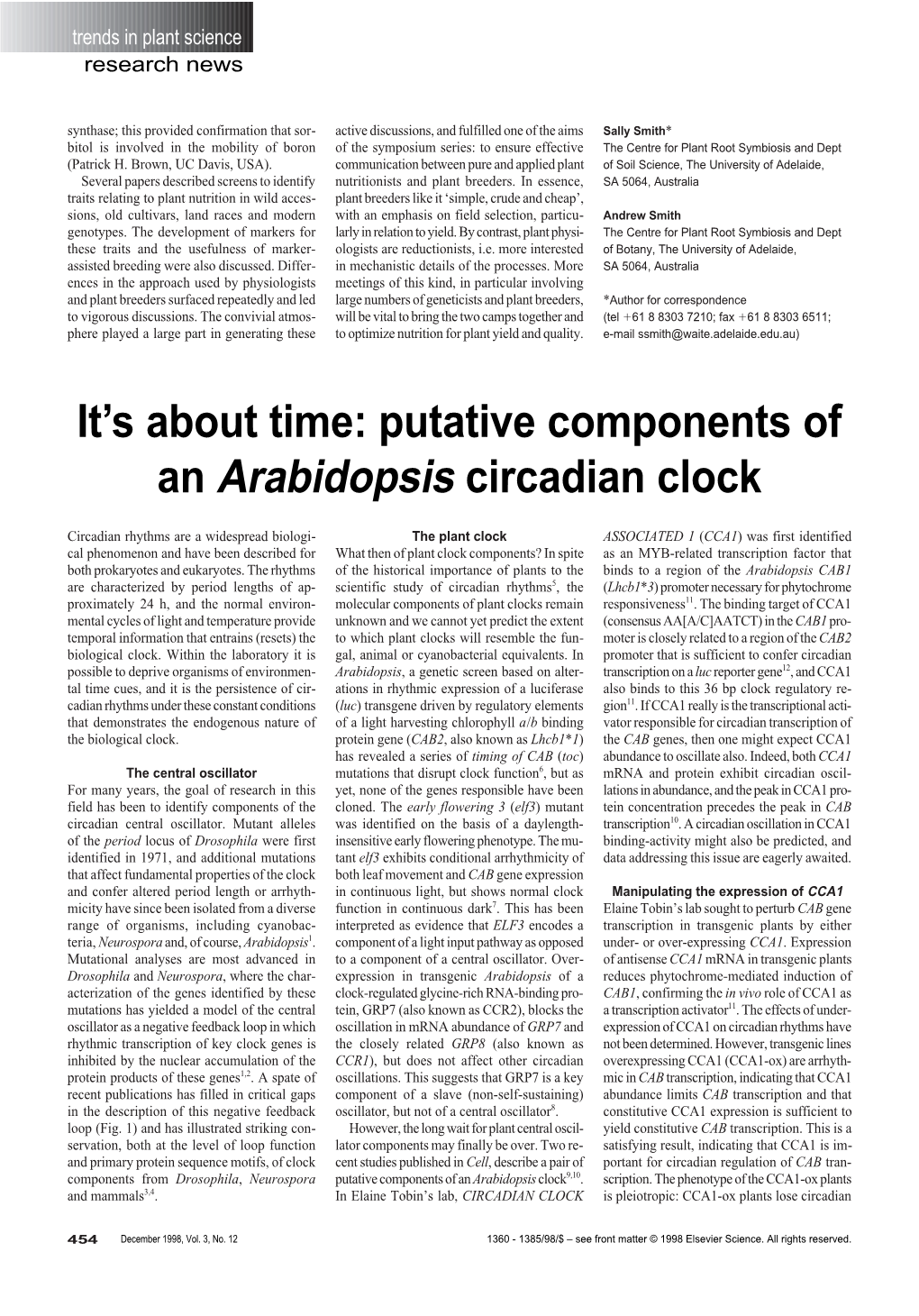 Putative Components of an Arabidopsis Circadian Clock