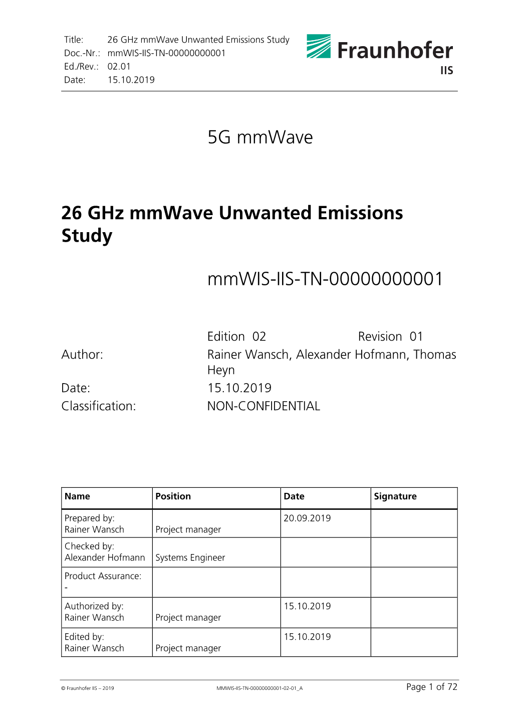26 Ghz Mmwave Unwanted Emissions Study the Study Seeks To