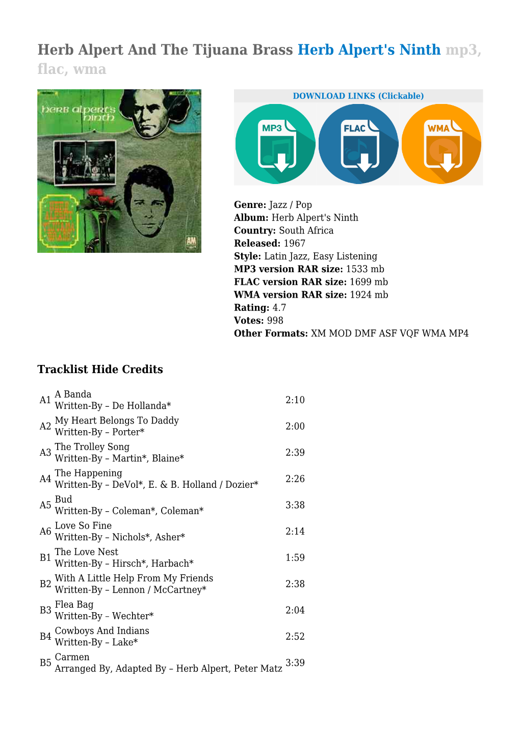 Herb Alpert and the Tijuana Brass Herb Alpert's Ninth Mp3, Flac, Wma