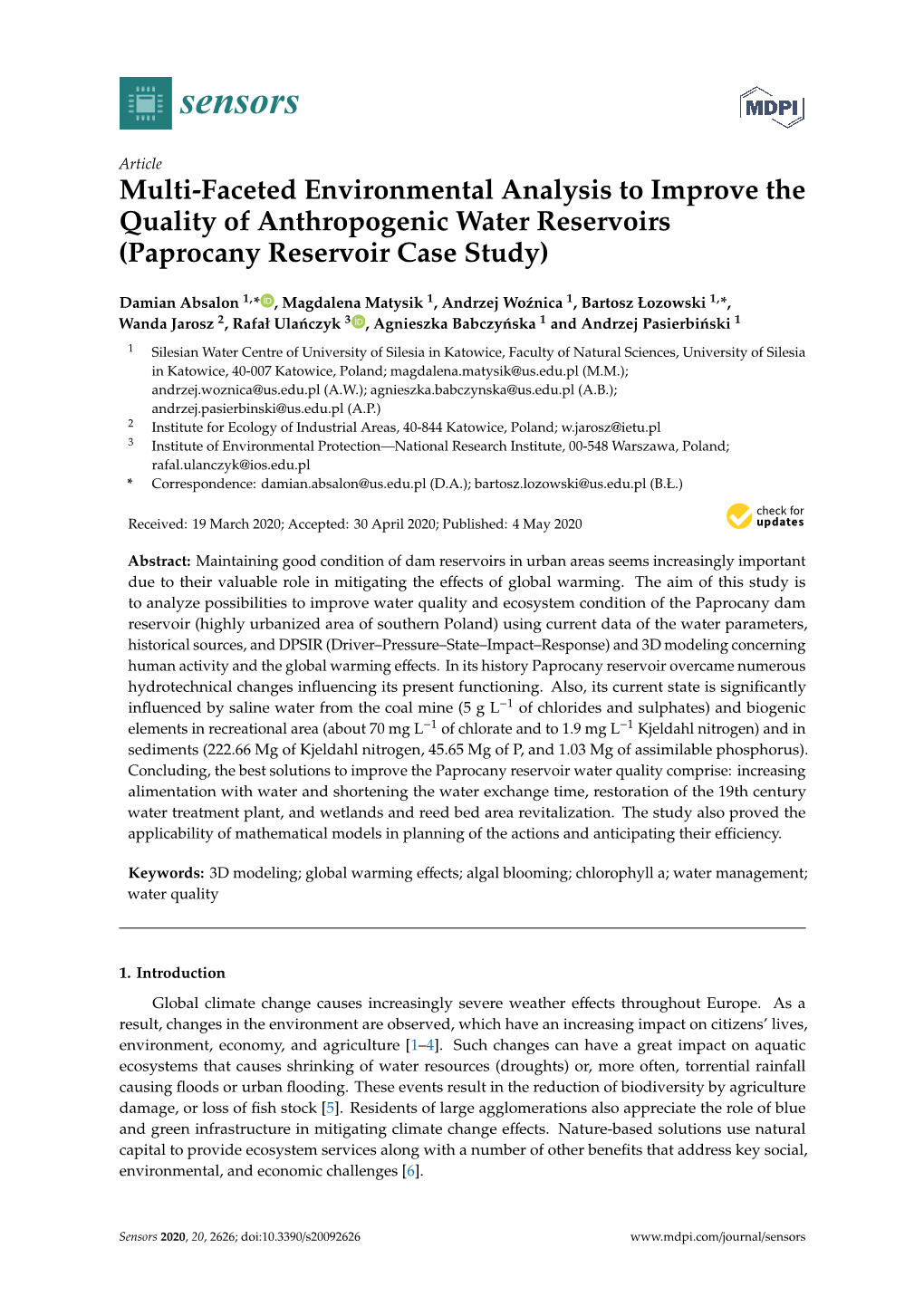 Multi-Faceted Environmental Analysis to Improve the Quality of Anthropogenic Water Reservoirs (Paprocany Reservoir Case Study)