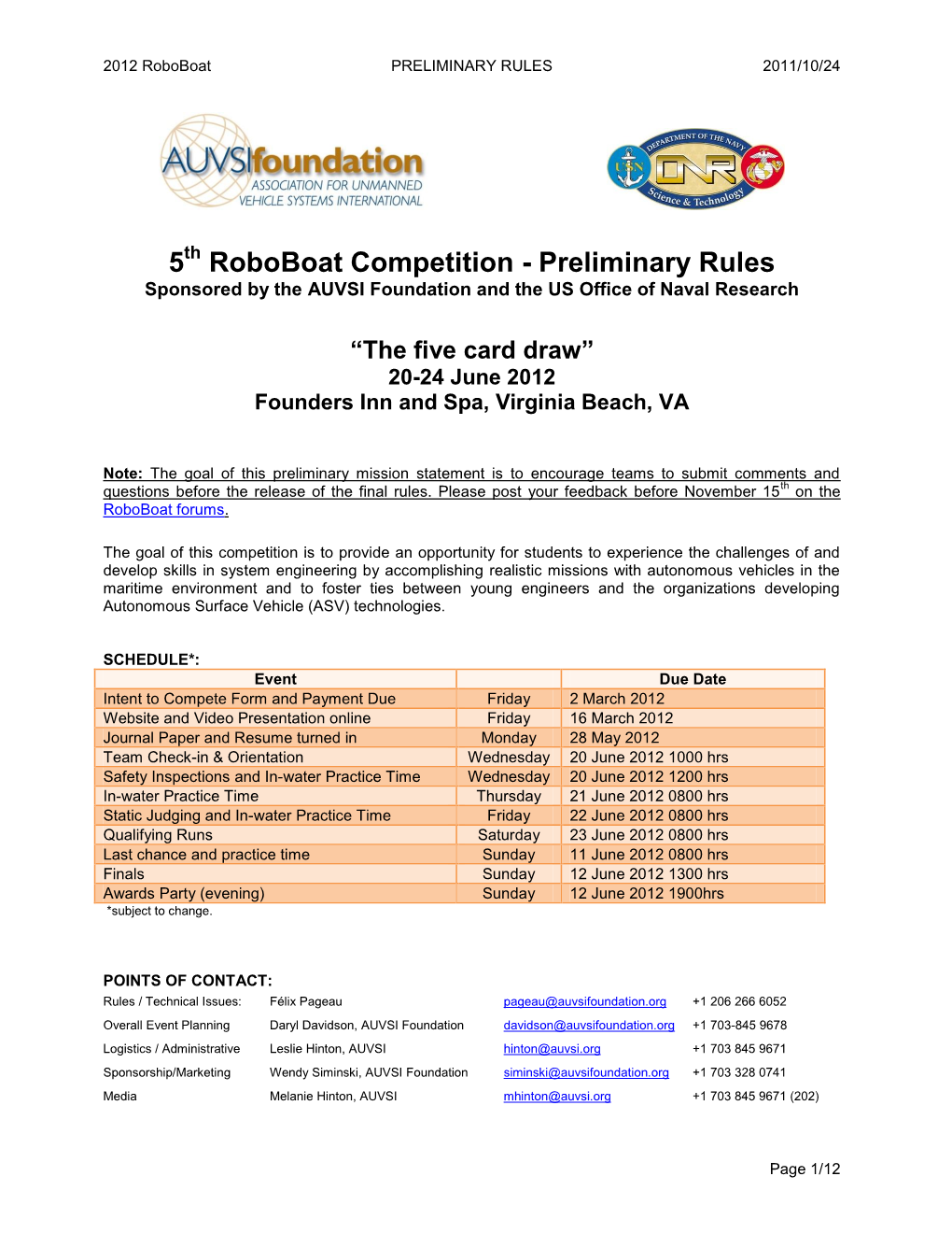 AUVSI & ONR's 5Th Roboboat Competition