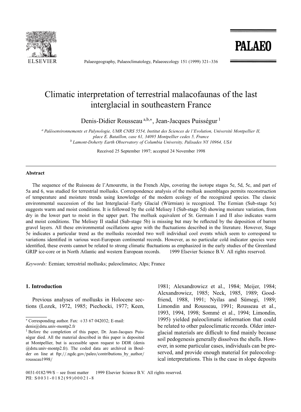 Climatic Interpretation of Terrestrial Malacofaunas of the Last Interglacial in Southeastern France