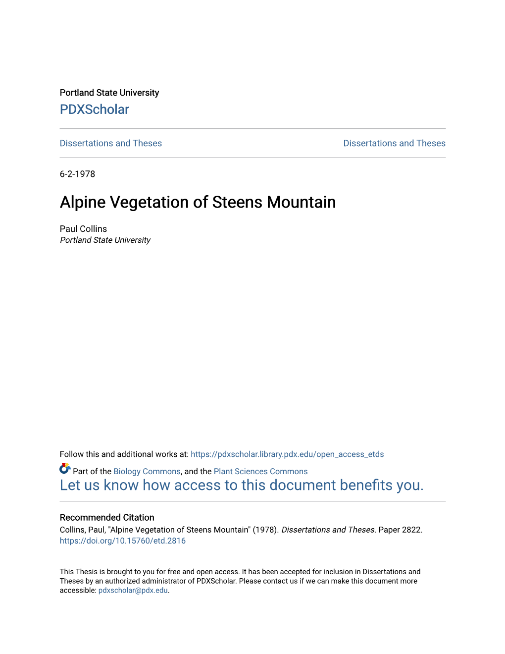 Alpine Vegetation of Steens Mountain