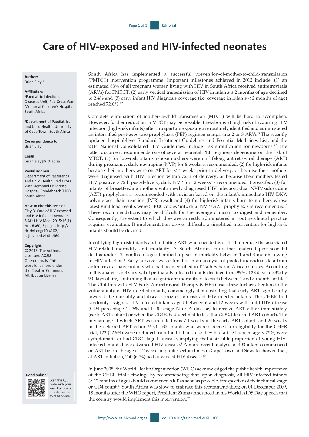 Care of HIV-Exposed and HIV-Infected Neonates