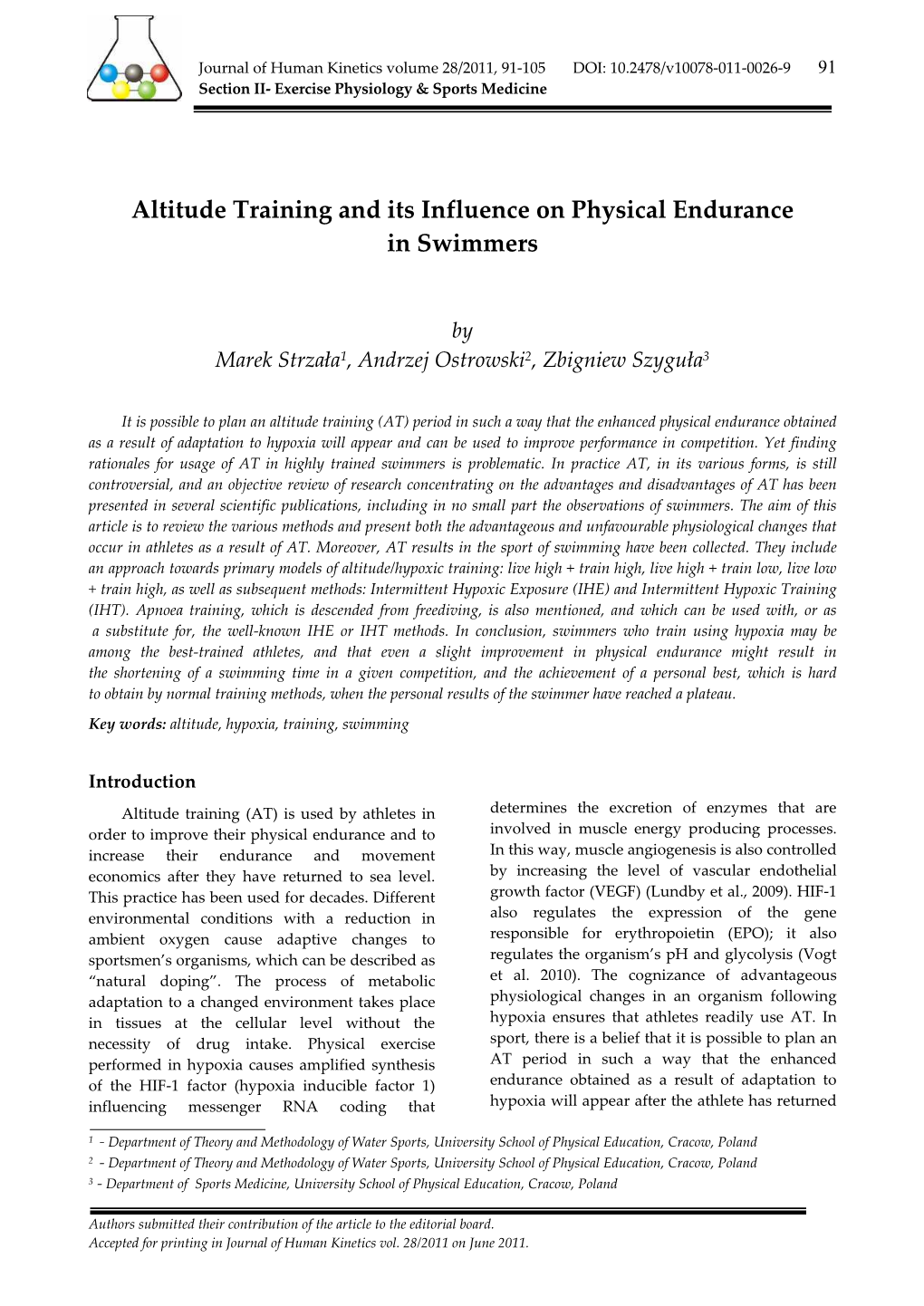 Altitude Training and Its Influence on Physical Endurance in Swimmers