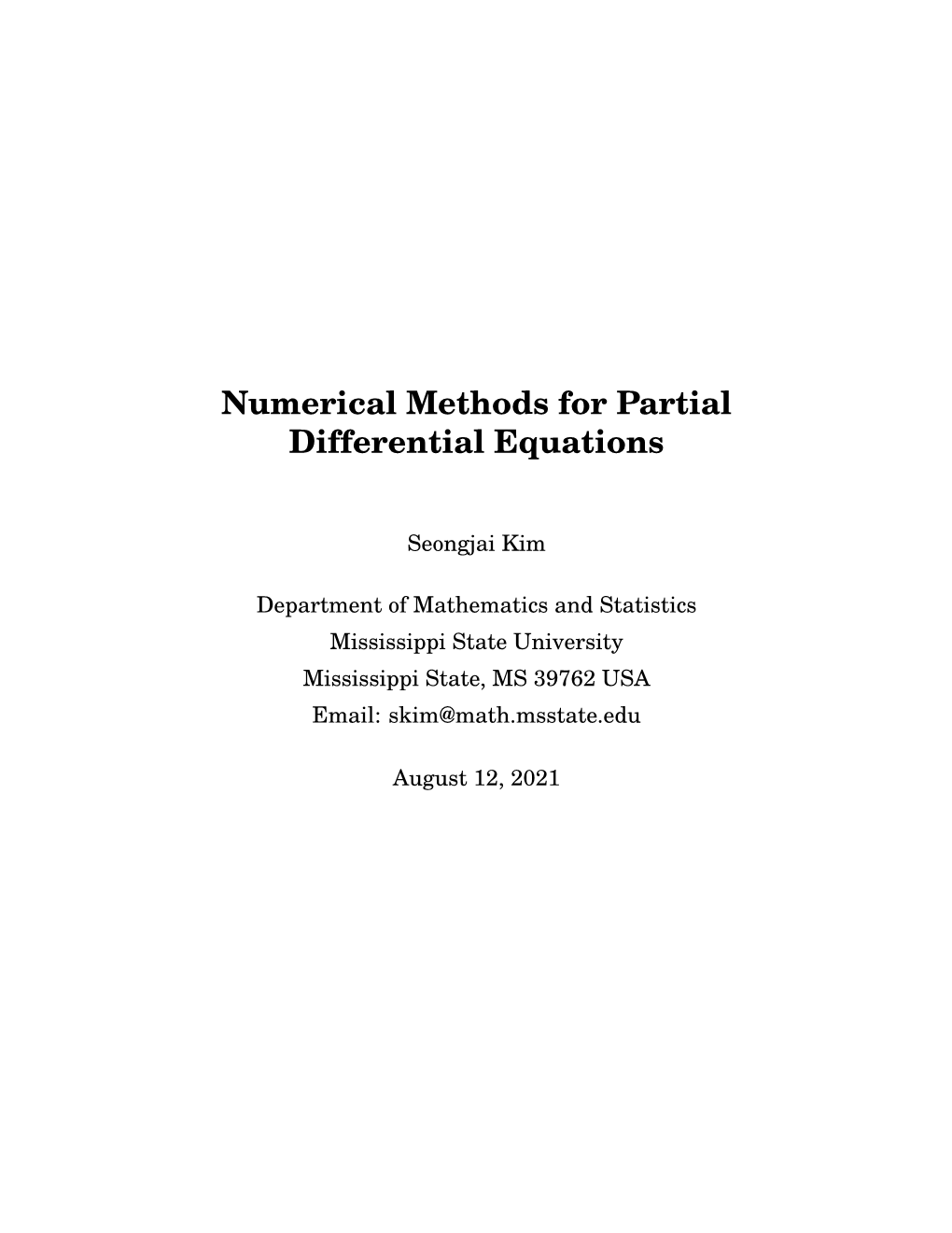 Numerical Methods for Partial Differential Equations