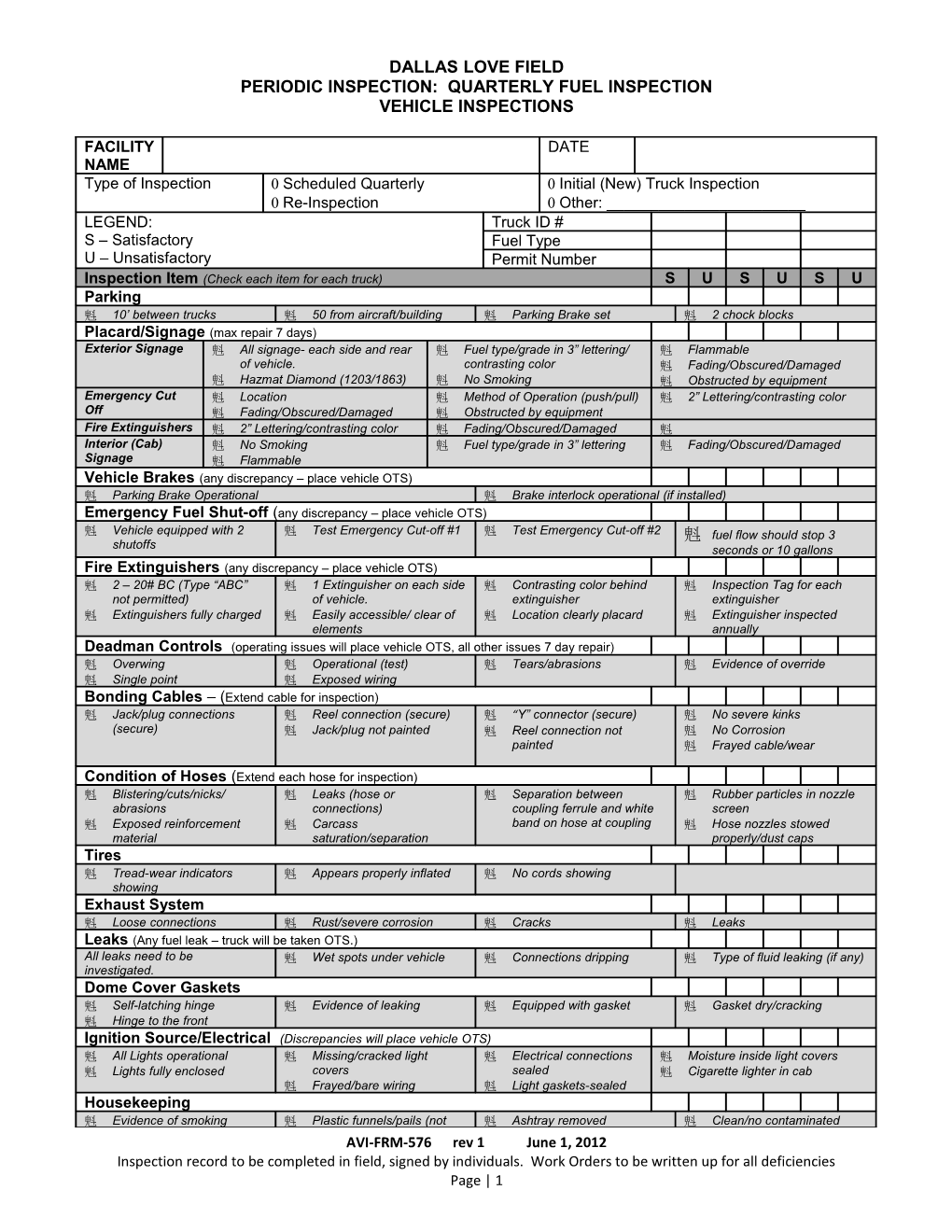 Periodic Inspection: Quarterly Fuel Inspection