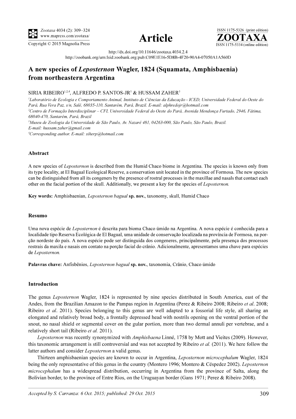 A New Species of Leposternon Wagler, 1824 (Squamata, Amphisbaenia) from Northeastern Argentina